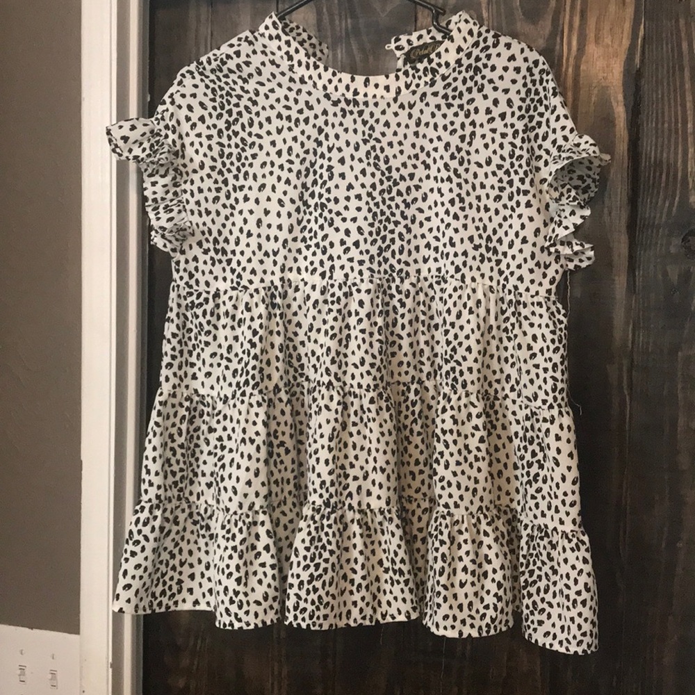 White black small cheetah print babydoll blouse